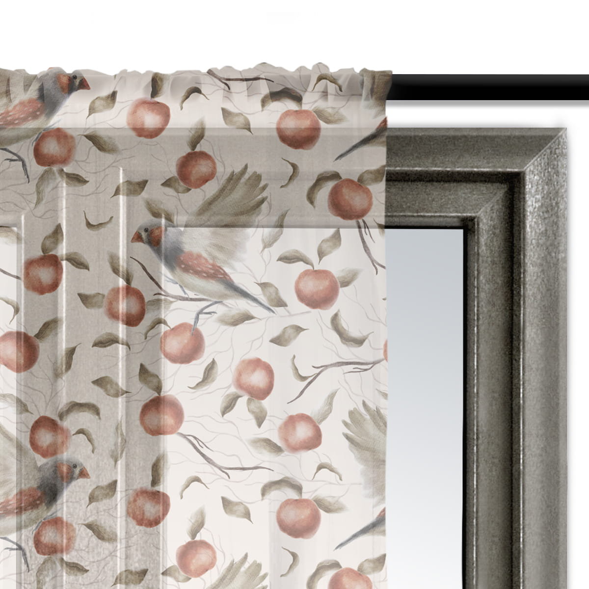 Firana AUTUMN wzór AT27 | jesienne ptaki i jabłka 140 x 240 cm