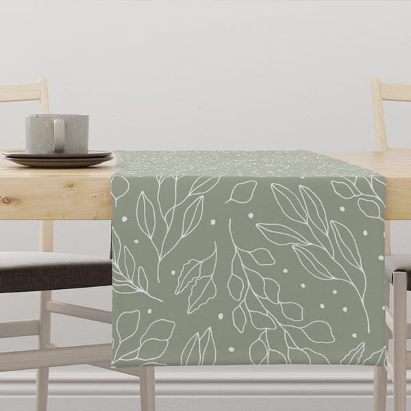 Bieżnik AUTUMN wzór AT24 listki na szałwiowym tle 40 x 140 cm