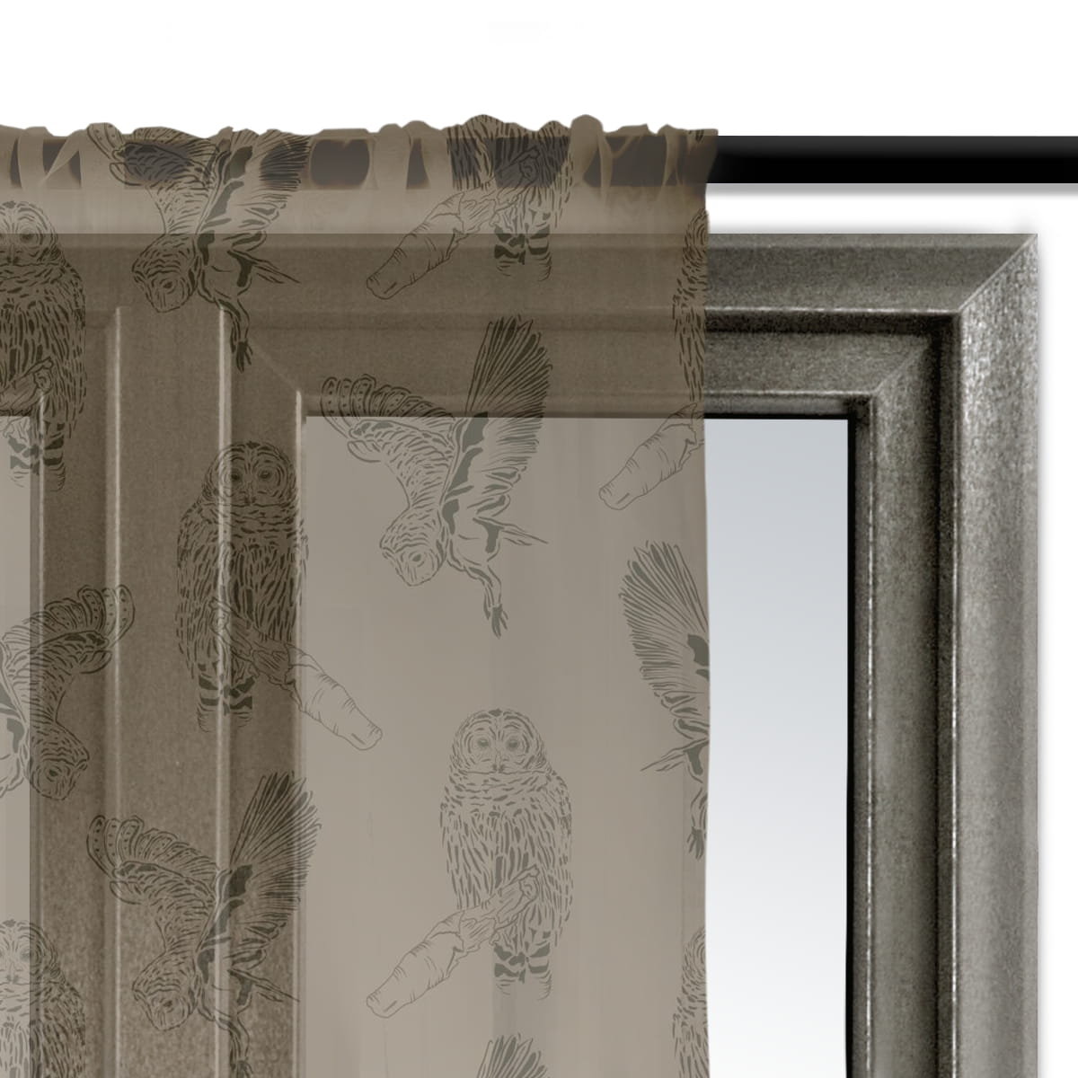 Firana AUTUMN wzór AT11 | sowy na brązowym tle 140 x 150 cm