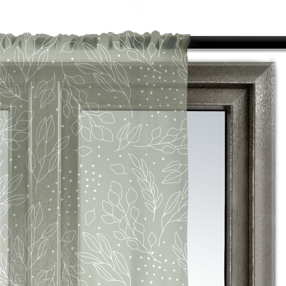 Firana AUTUMN wzór AT24 | listki na szałwiowym tle 140 x 200 cm