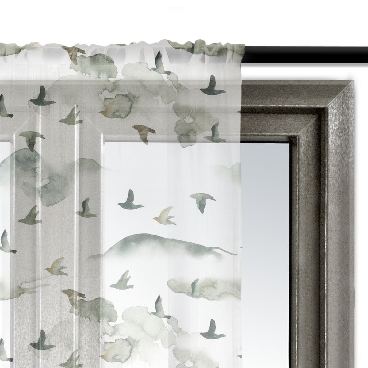 Firana AUTUMN wzór AT25 | akwarelowe ptaki we mgle 140 x 230 cm