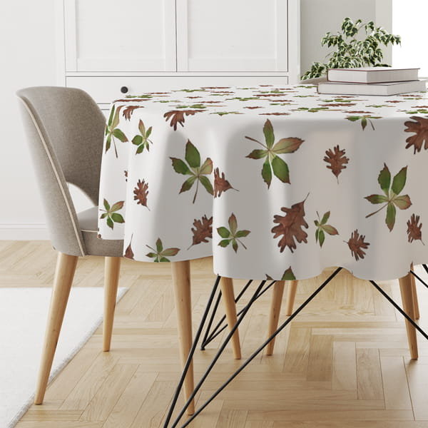 Obrus okrągły AUTUMN wzór AT33 | dębowe i kasztanowe liście średnica 110 cm