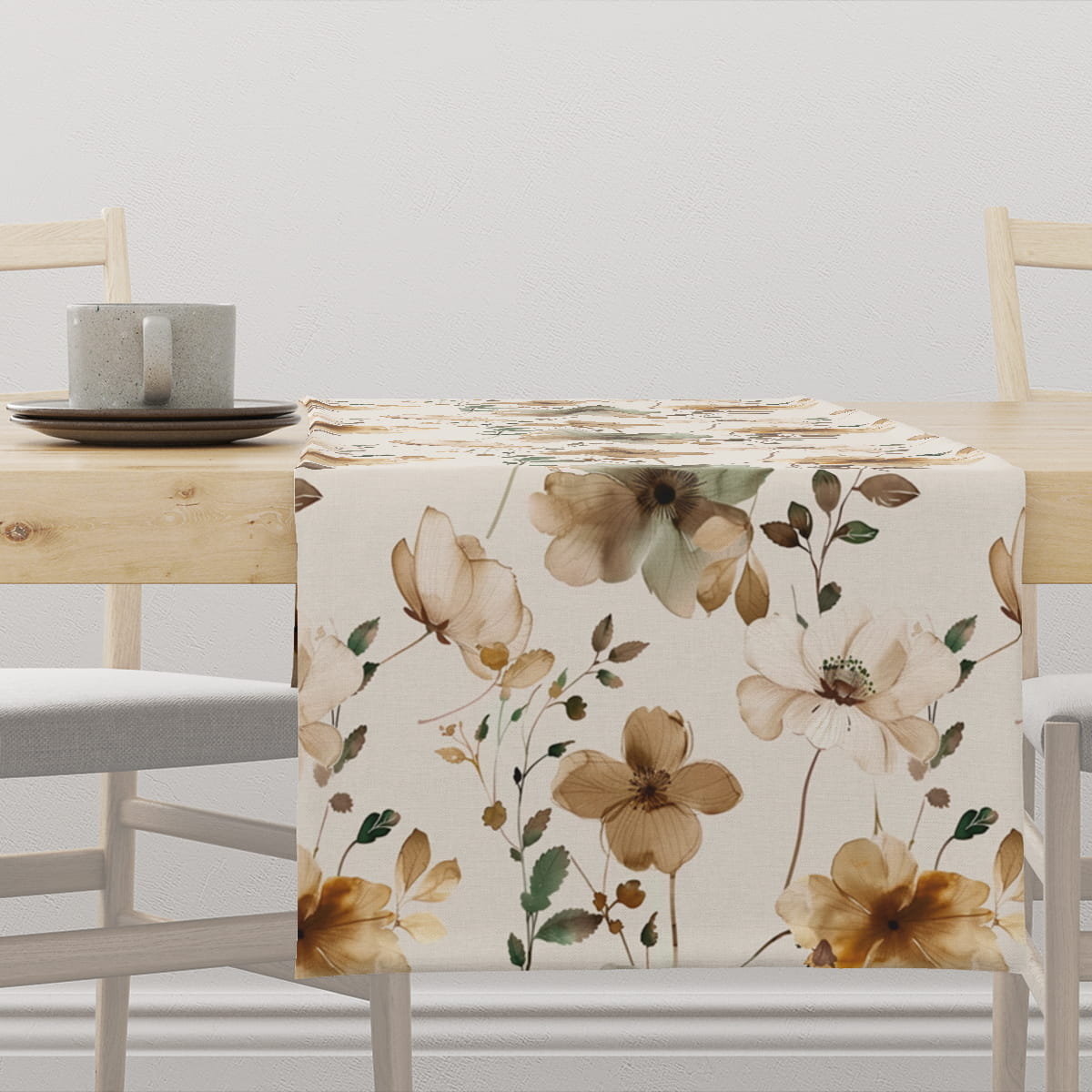 Bieżnik AUTUMN wzór AT36 akwarelowe beżowe kwiaty 40 x 180 cm