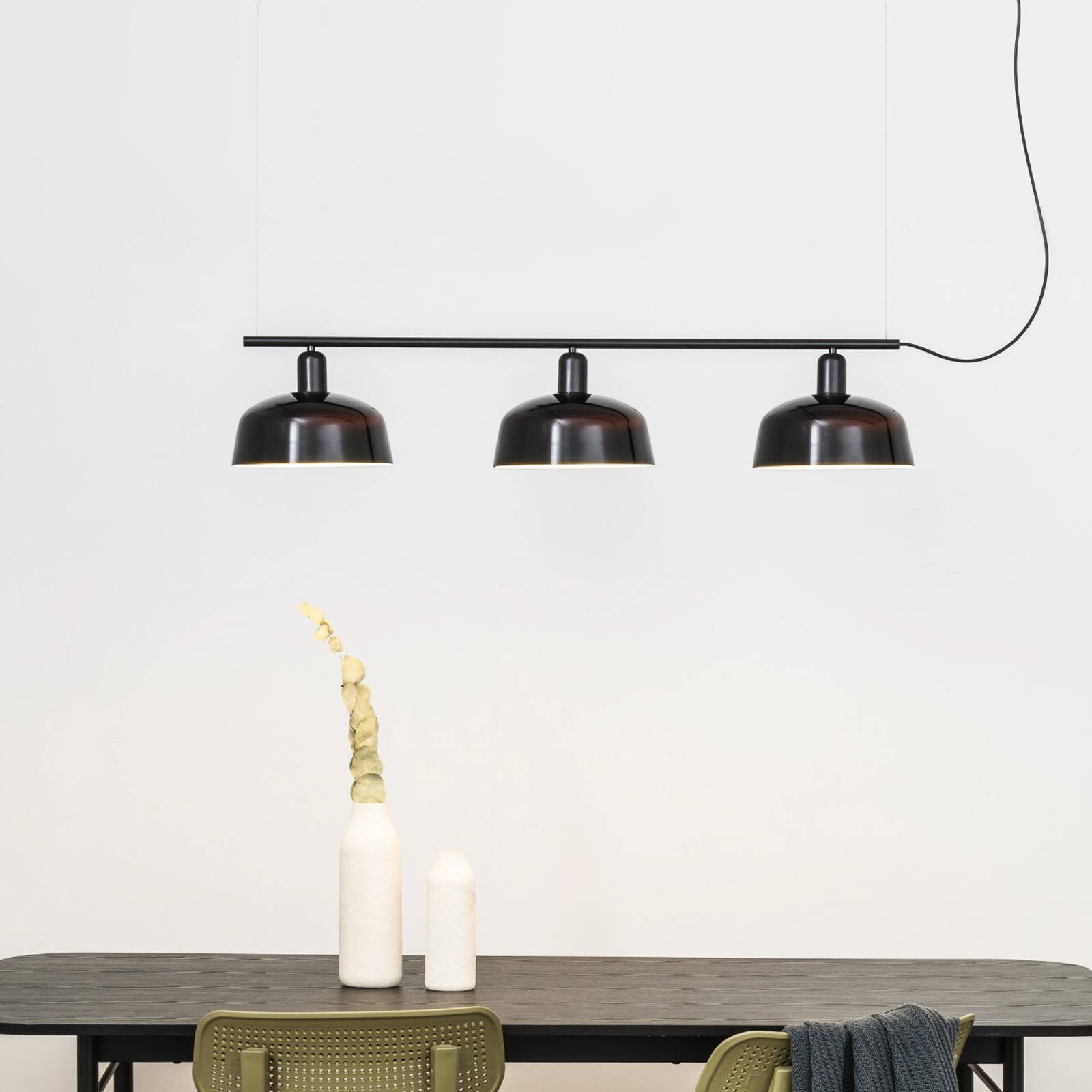 FARO BARCELONA Lampa wisząca Tatawin, czarny, szkło, długość 100 cm, 3-punktowa.