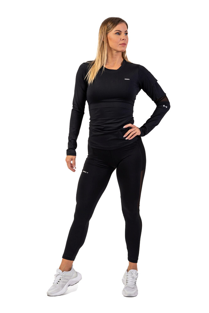 Koszulka damska Nebbia  Long Sleeve Smart Pocket Sporty Top 418 black XS