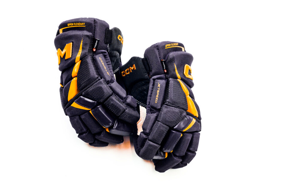 Фото - Хокейна екіпіровка Rękawice hokejowe CCM JetSpeed FT6 Pro Navy/Sunflower Senior 13 cali