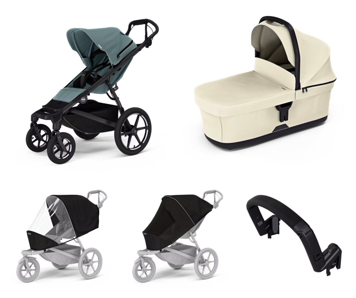 Wózek miejski Thule Urban Glide 4-wheel Mid blue + Bassinet Soft beige SET 5in1