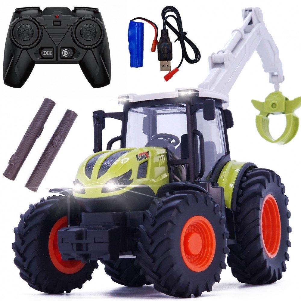 ZDALNIE STEROWANY TRAKTOR CIĄGNIK NA PILOTA RC Z ŁADOWARKĄ DO DREWNA, LEDY