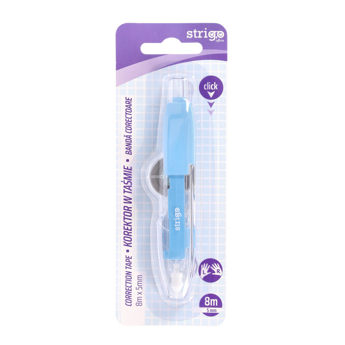 Korektor w taśmie Strigo automatyczny 5mm x 8m niebieski