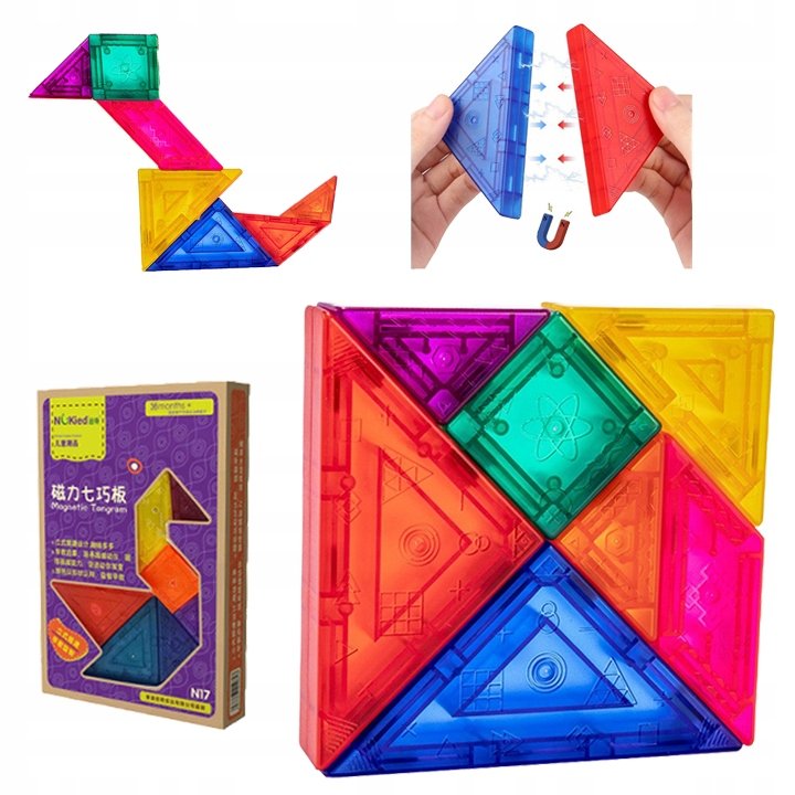 UKŁADANKA DLA DZIECI MOTESSORI TANGRAM magnetyczny gra klocki puzzle 3D