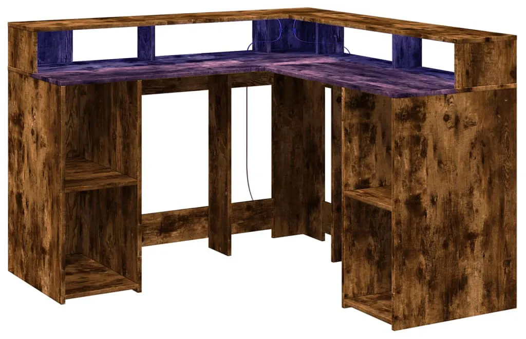 Elior Podświetlane biurko w kszałcie litery L przydymiony dąb W5-R72