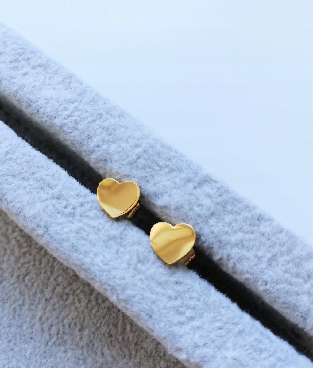 KOLCZYKI WKRĘTKI ZŁOTE PEŁNE SERCA STAL