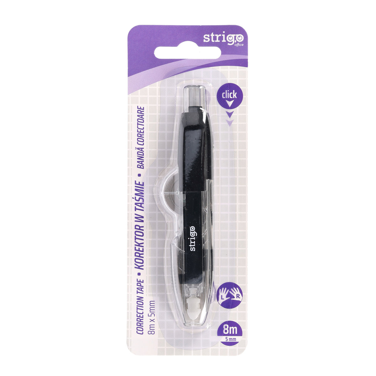 Korektor w taśmie Strigo automatyczny 5mm x 8m czarny