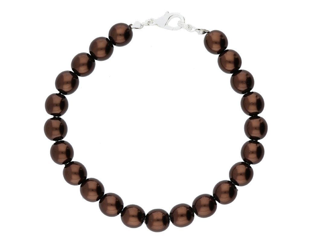 SREBRNA BRANSOLETKA PERŁY PEREŁKI BRĄZOWA 8MM 19CM