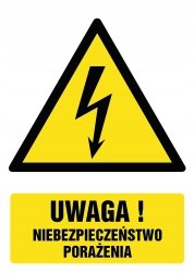 Tabliczka Uwaga! Niebezpieczeństwo porażenia 30x42cm PCV 3mm