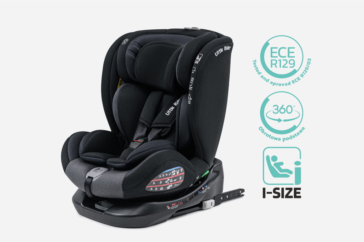 FOTELIK SAMOCHODOWY OBROTOWY 360° SZARO-CZARNY 40-150 CM i-Size R129 + ISOFIX