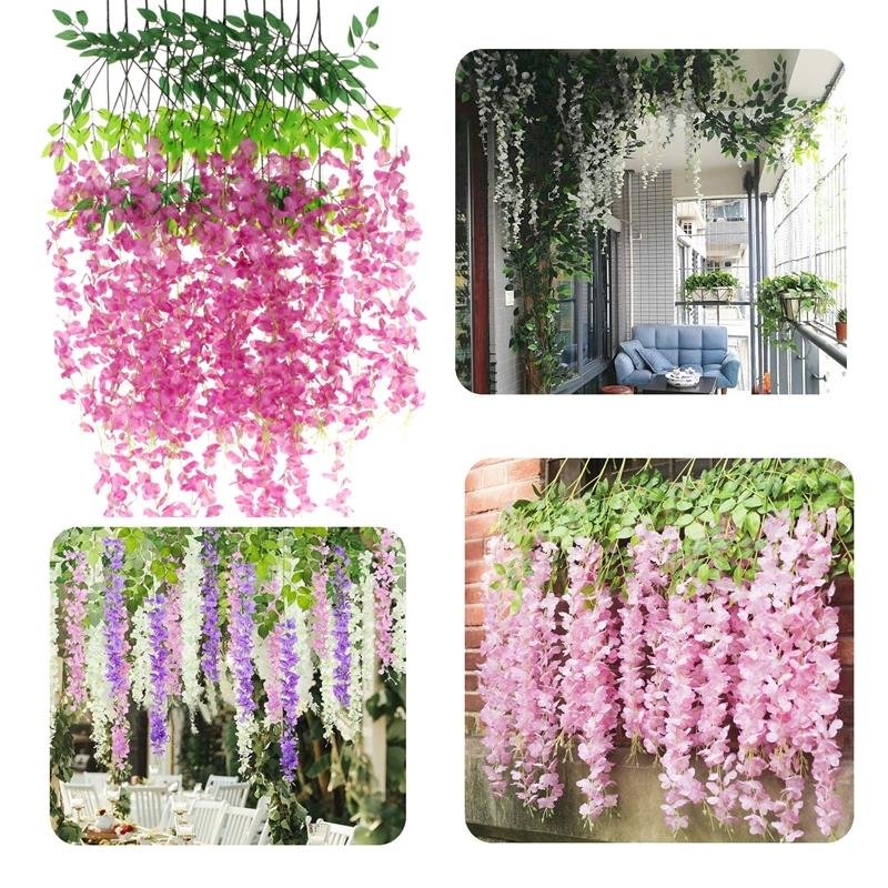 Wisteria Sztuczne Kwiaty Girlanda Glicynia Kwiaty Wiszące Dekoracja 12 szt - fiolet