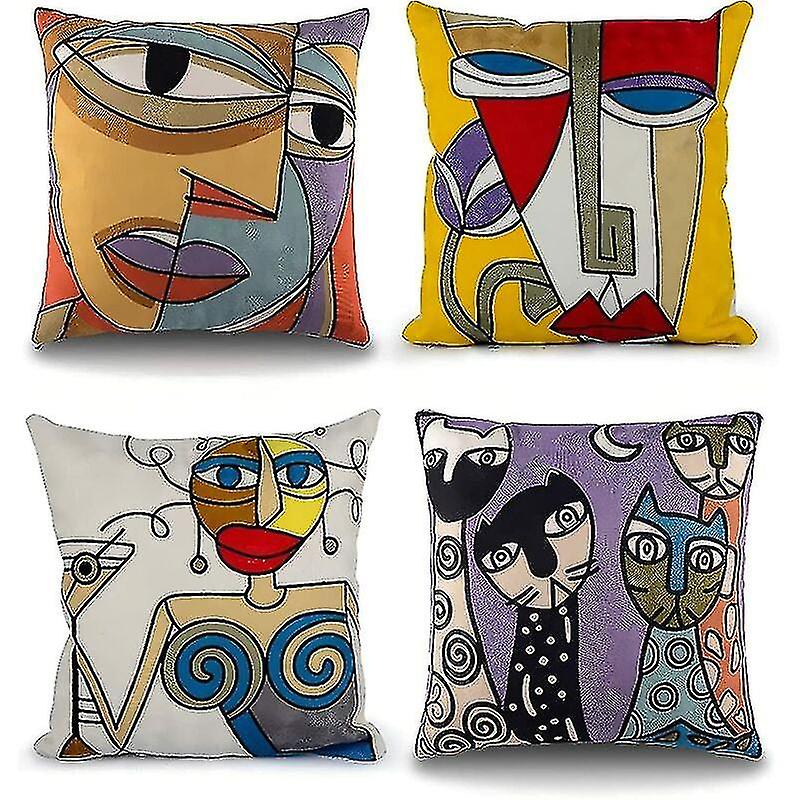 Zestaw 4 Picasso Poduszka Poszewka 45x45 cm Haftowana bawełniana pościel Sofa Poduszka Poszewki Skandynawski salon Dekoracja Sypialnia Łóżko Biuro ...