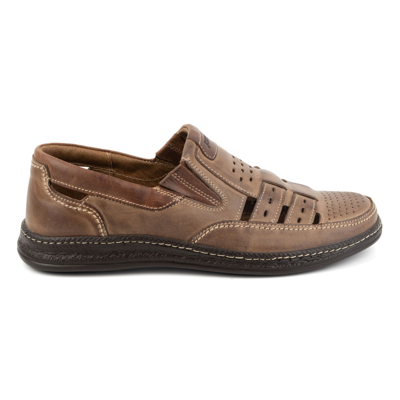 Buty męskie skórzane wsuwane casual 893/J brązowe - Joker