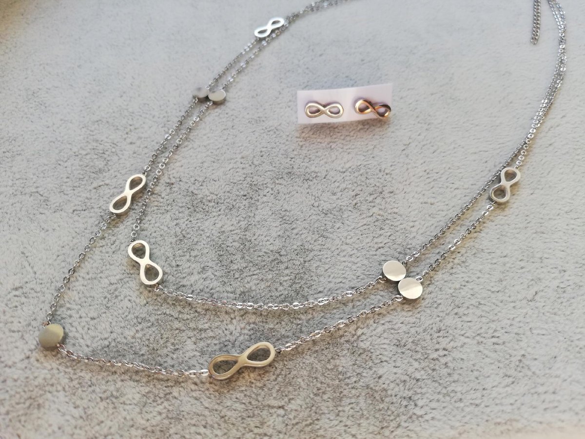 naszyjnik podwójny nieskończoność + kolczyki STAL