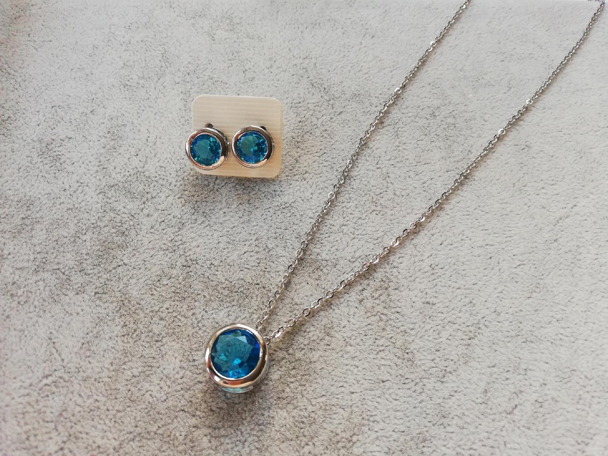 komplet NIEBIESKA CYRKONIA i kolczyki STAL srebrna