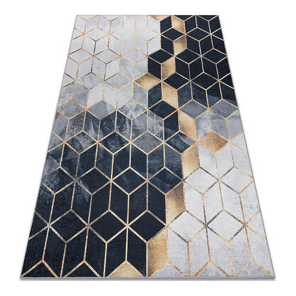 Dywan do prania ANDRE 1171 Kostka, geometryczny antypoślizgowy - czarny / złoty Czarny, 120x170