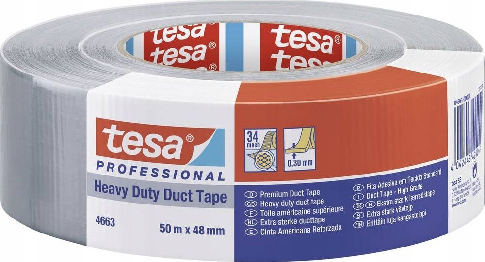Tesa Duct Tape 50m x 48mm Heavy Duty Prof. silver 04663
