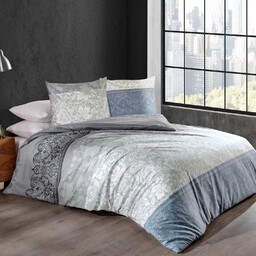 Darymex Pościel bawełniana 160x200 Calina Blue szara zielona liście Cottonlove Exclusive