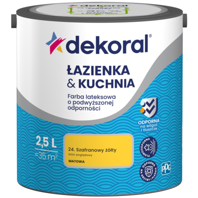 Dekoral Farba lateksowa o podwyższonej odporności ŁAZIENKA KUCHNIA Szafranowy żółty 2,5 l