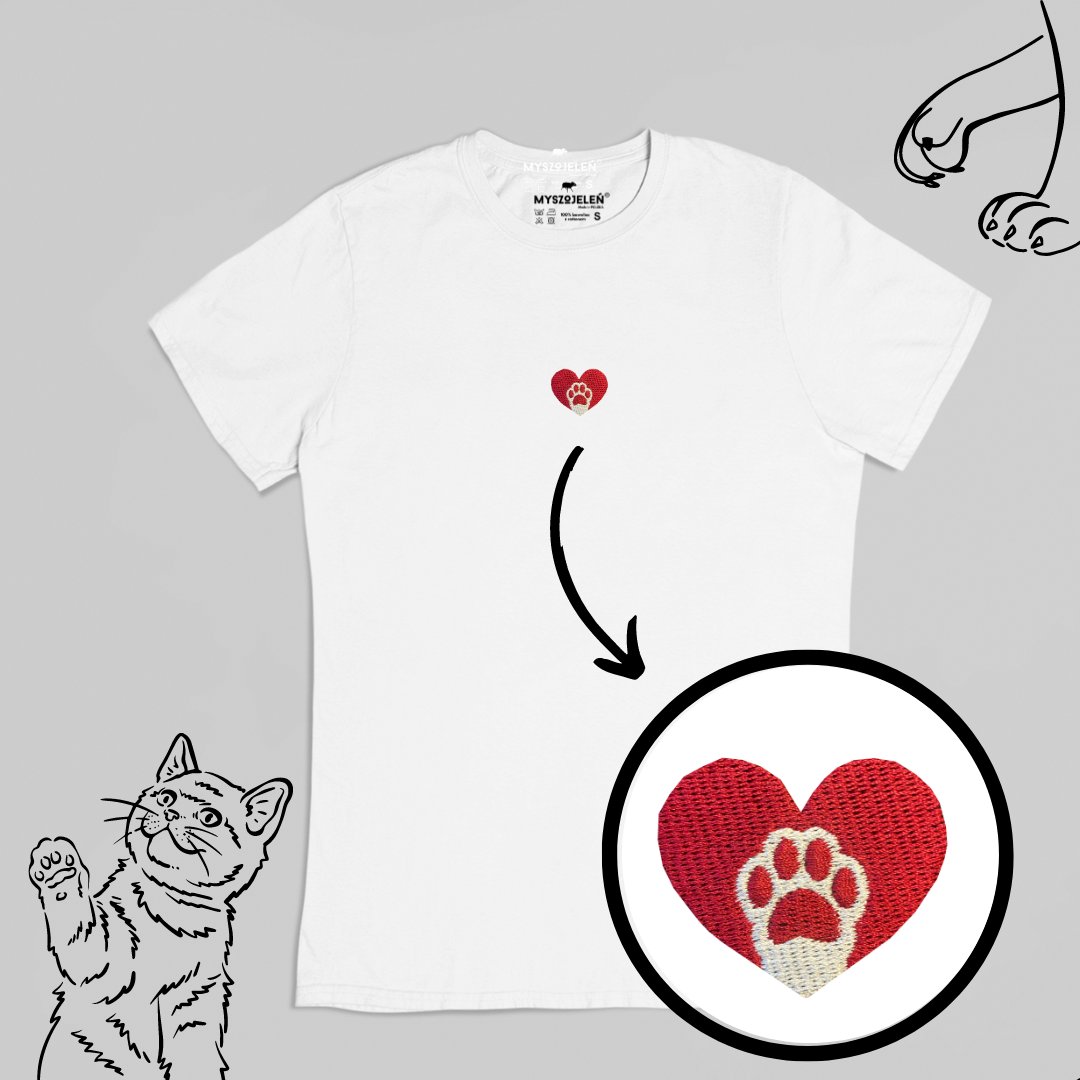 Haftowany T-shirt KOCIA ŁAPKA biały 3XL