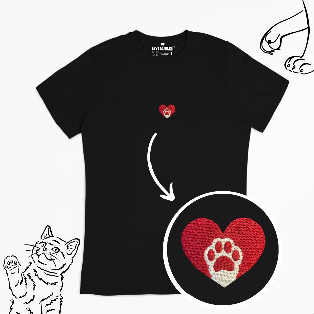 Haftowany T-shirt KOCIA ŁAPKA czarny XL