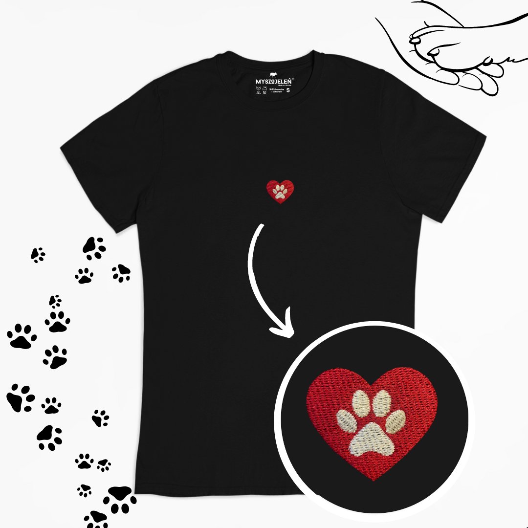 Haftowany T-shirt PSIA ŁAPKA czarny S