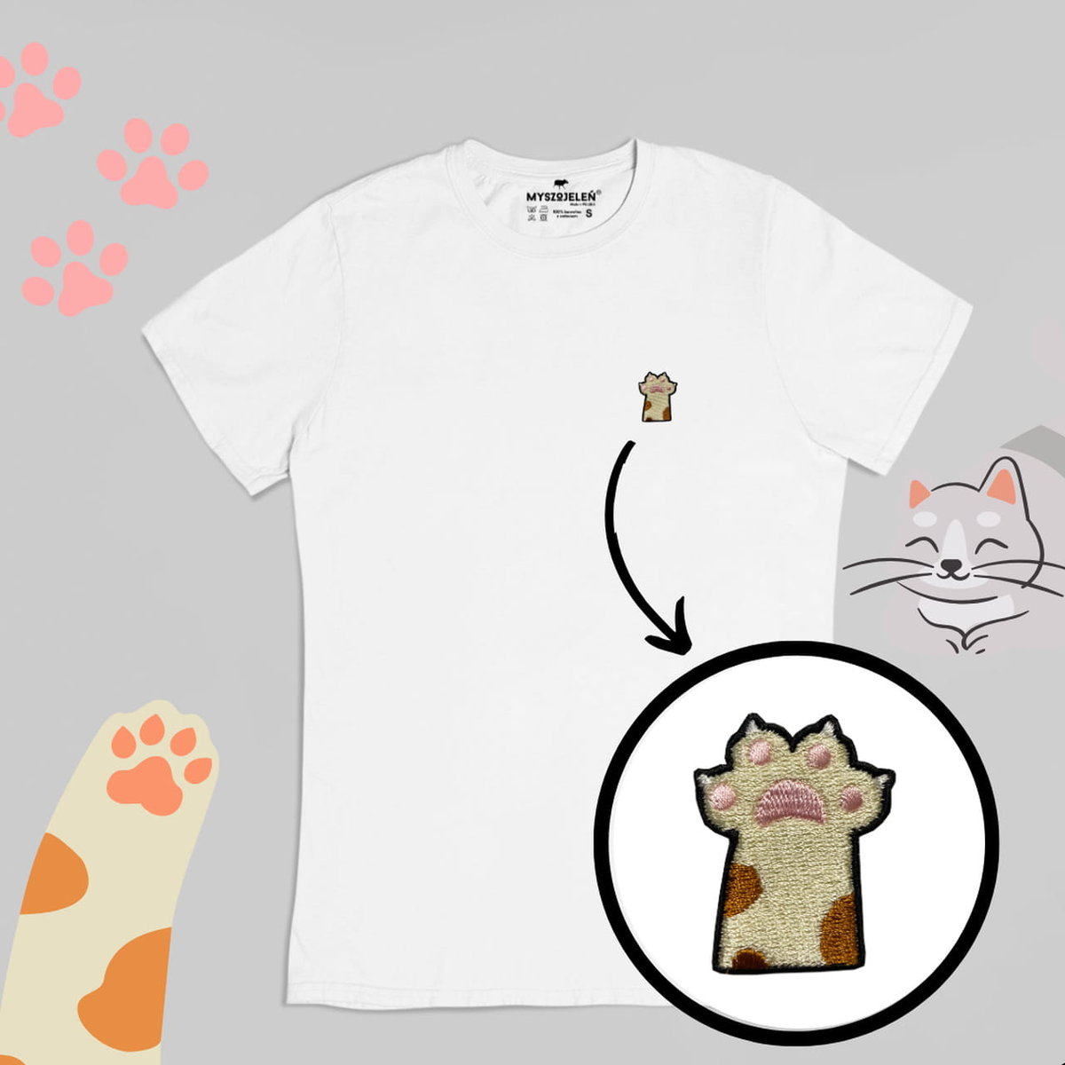 Haftowany T-shirt KOCIE PAZURKI biały 3XL