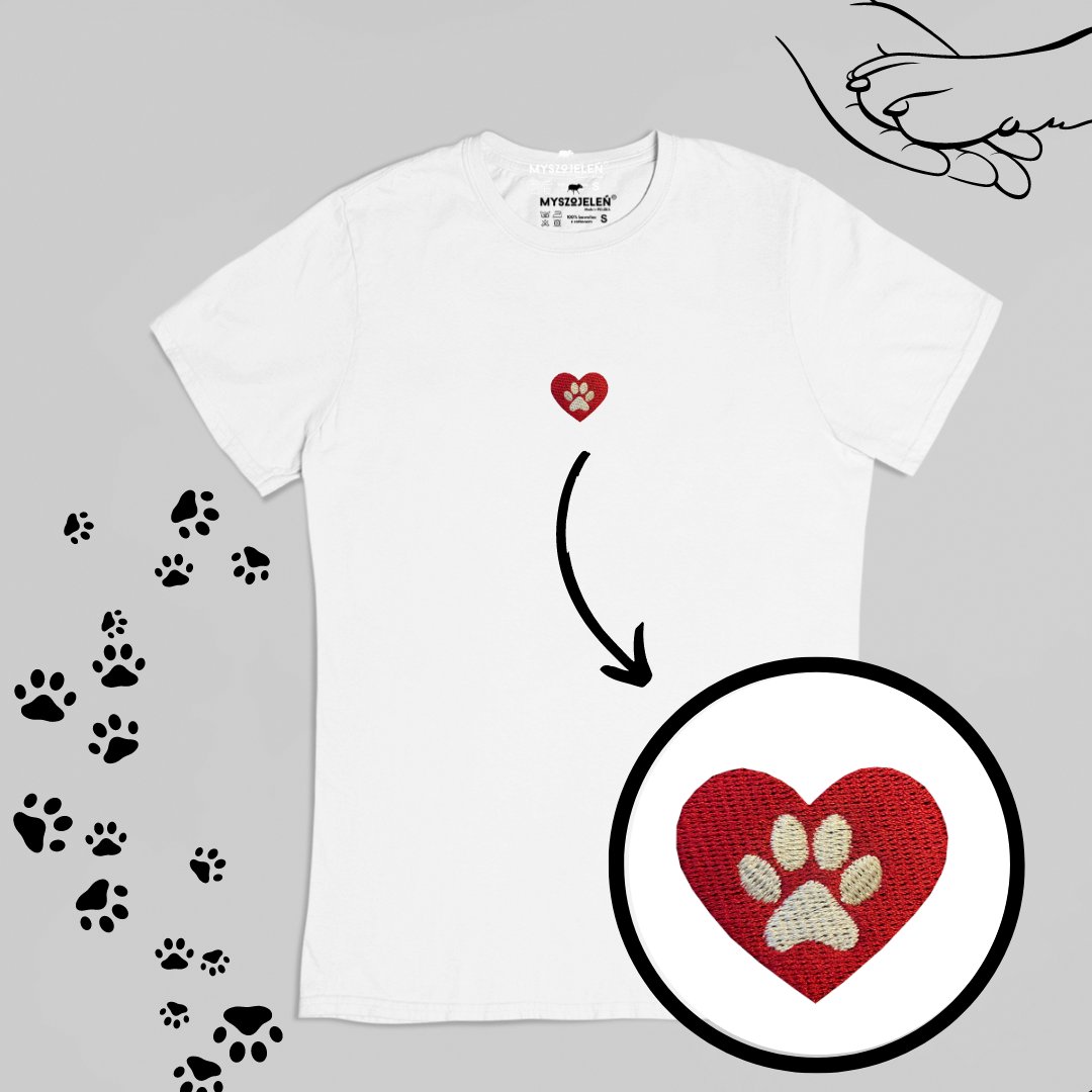 Haftowany T-shirt PSIA ŁAPKA biały L