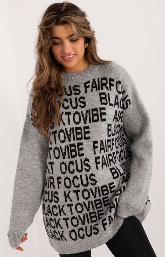 Szary sweter oversize BA-SW-0546.07, Kolor szary-wzór, Rozmiar uniwersalny, BADU - Primodo.com
