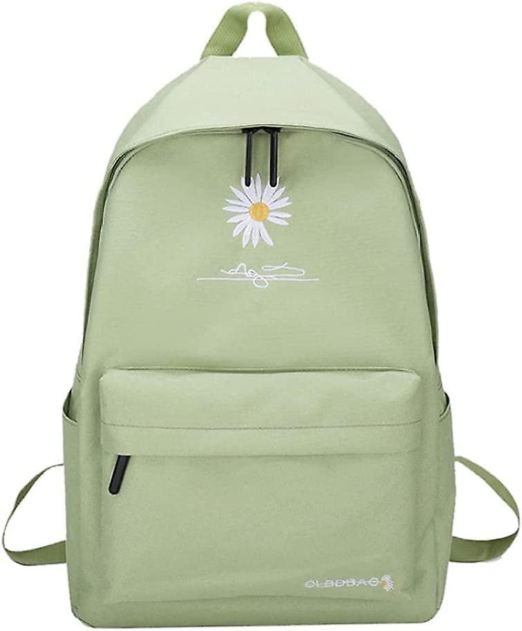 Damska torba na ramię plecaka, Daisy Flower Haft Tornister szkolny dla nastoletniej dziewczyny Plecak podróżny Plecak dzienny Zielony