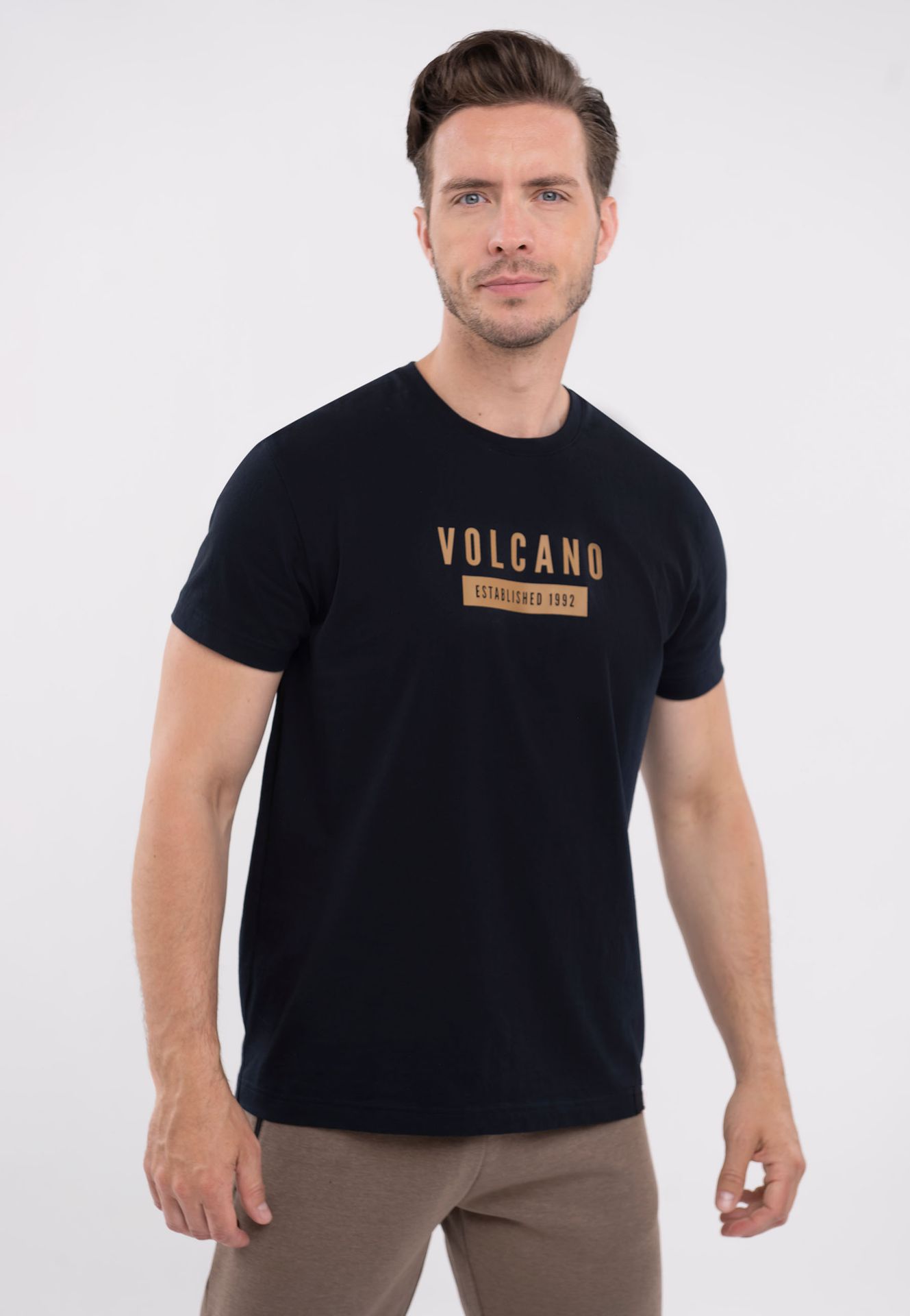 Koszulka z napisem, Comfort Fit, T-BRAD - Volcano