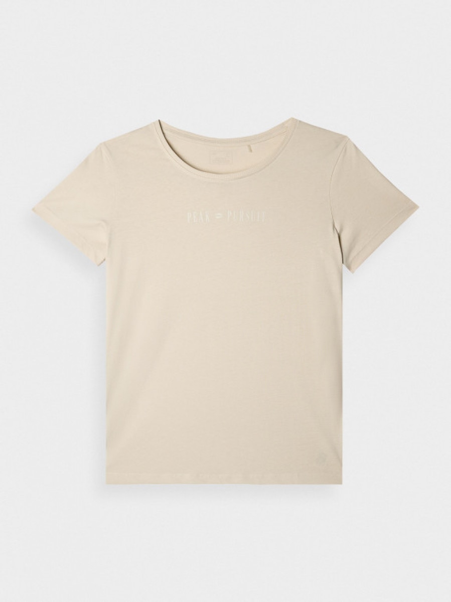 Damski t-shirt z nadrukiem 4F 4FRAW24TTSHF2584 - beżowy