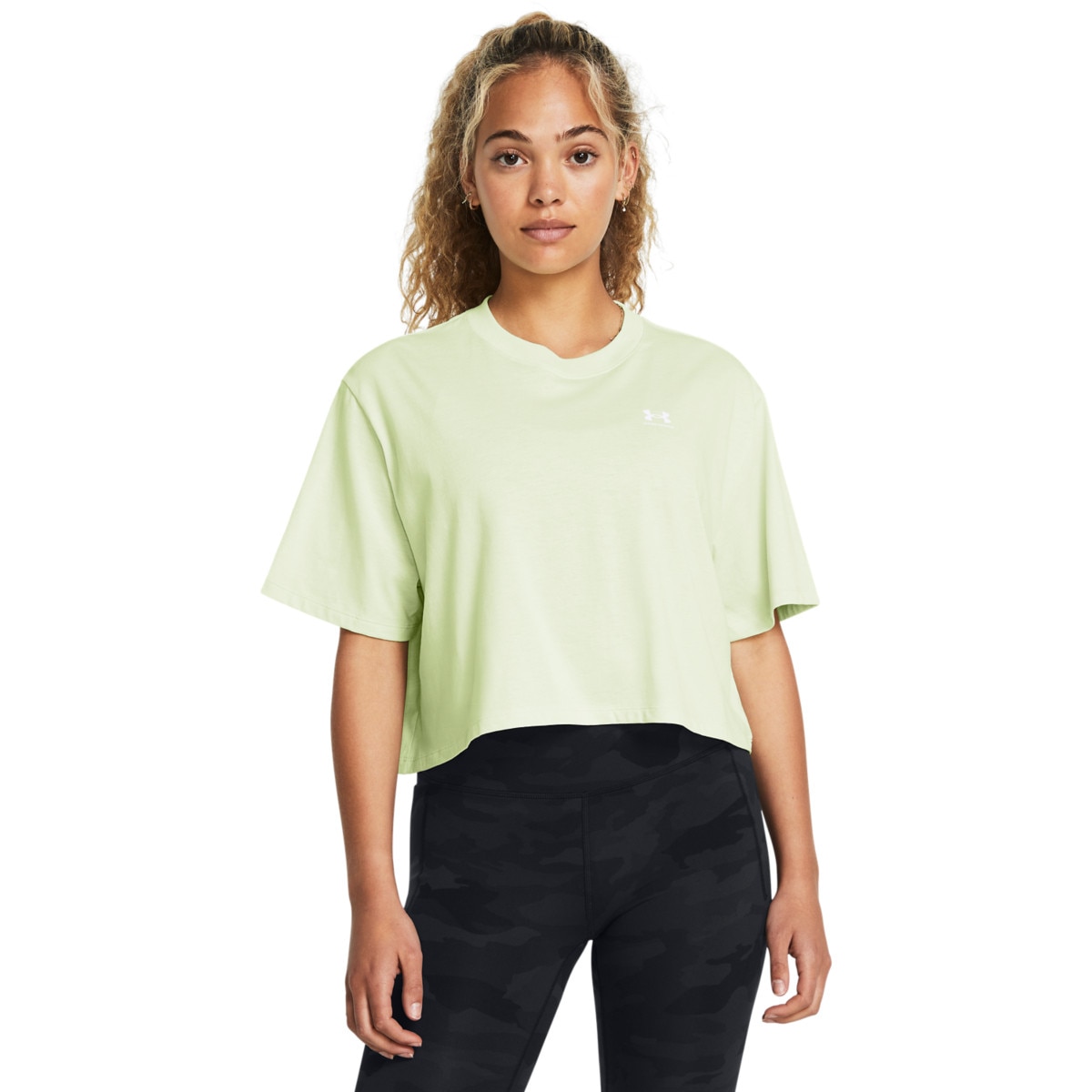 Damski t-shirt crop-top Under Armour UA W Boxy Crop Logo Ss - zielony - UNDER ARMOUR