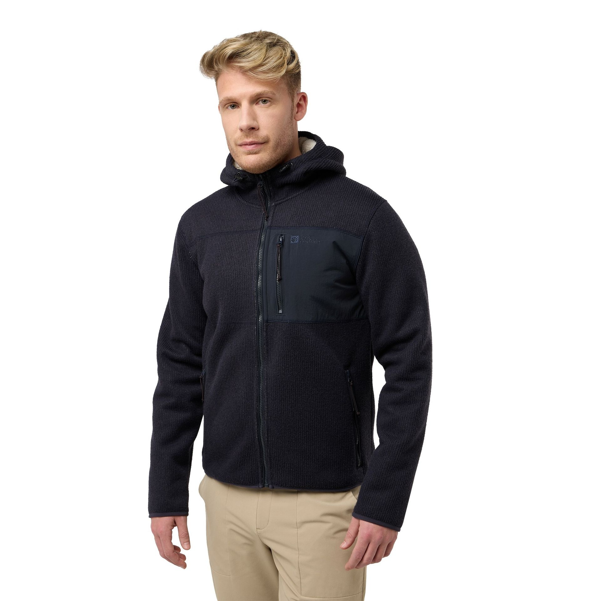 Męska kurtka outdoorowa Jack Wolfskin KAMINFEUER HOODED JKT M dark navy - XL
