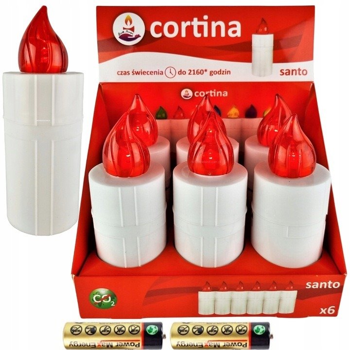 Wkłady do zniczy Led Santo czerwony Cortina (6 sztuk)