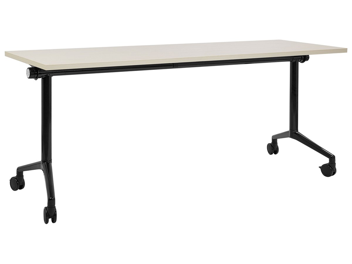 Biurko składane z kółkami 180 x 60 cm jasne drewno z czarnym CAVI