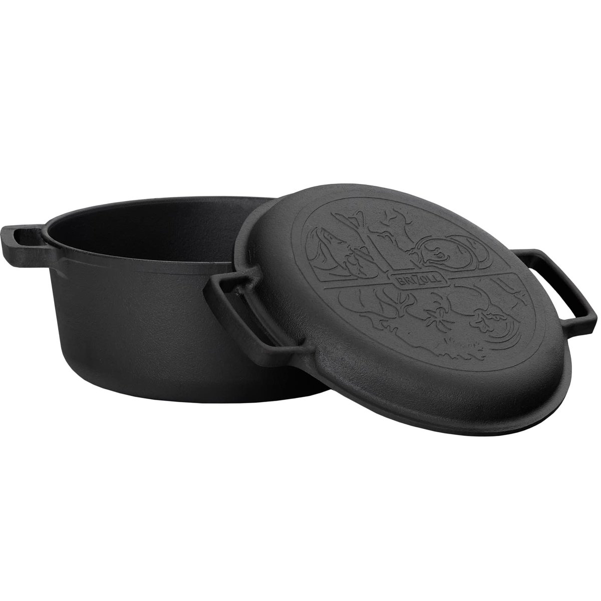 Garnek Żeliwny 4 L Typu Dutch Oven Ø 24 Cm Z Pokrywką Patelnia 2 W 1 Zestaw Do Pieczenia Chleba Zupy Garnek Do Duszenia Podwójna Funkcja Pokrywa/Pat..