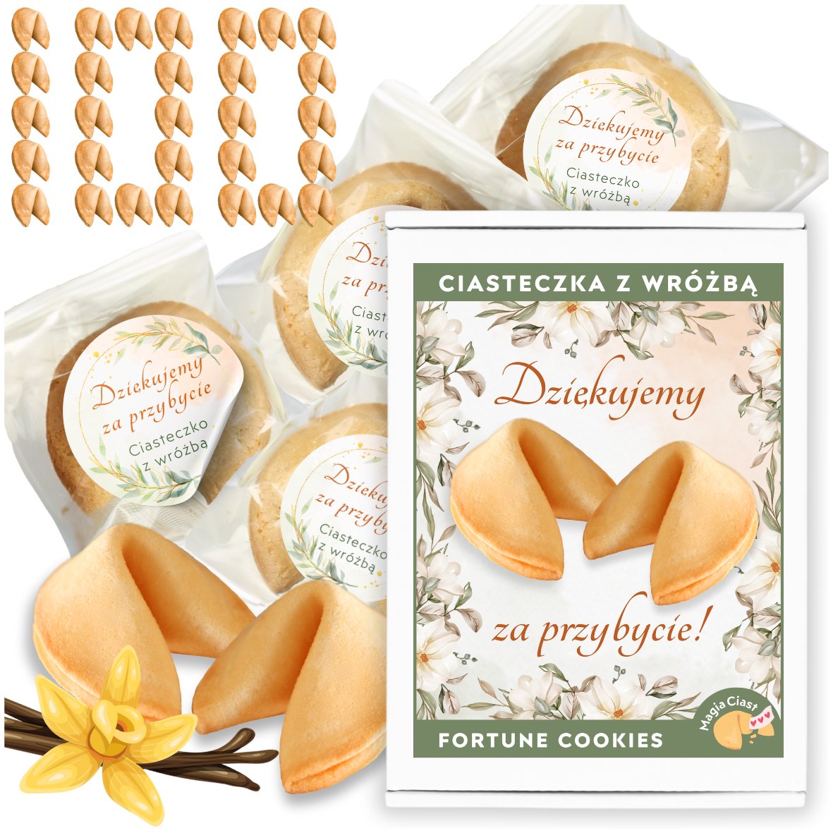 Ciasteczka z Wróżbą dla gości Dziękujemy za Przybycie Ciastko Magiczne 100