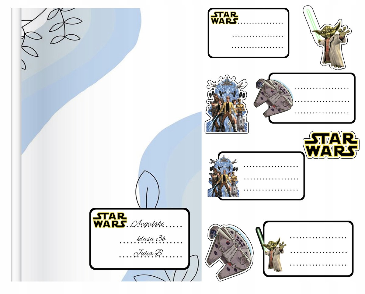 NAKLEJKI NA ZESZYT ZESZYTY NALEPKA 8szt - STAR WARS GWIEZDNE WOJNY + POSTACIE