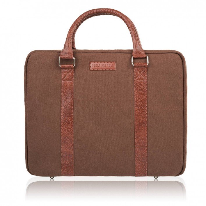 TORBA MĘSKA NA RAMIĘ LUB DO RĘKI WEGAŃSKA DO PRACY NA LAPTOPA BRĄZOWA PAOLO PERUZZI E-14-BR