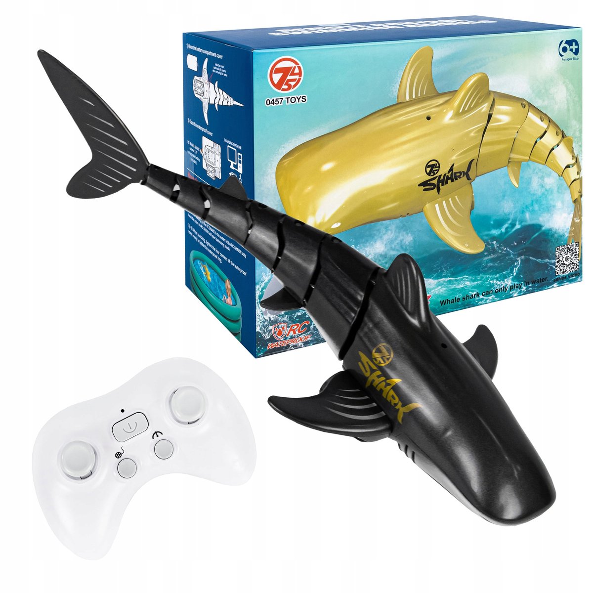 Zdalnie Sterowany Rekin Pływający Rc Duży Ryba Do Wanny Whale Shark + Pilot