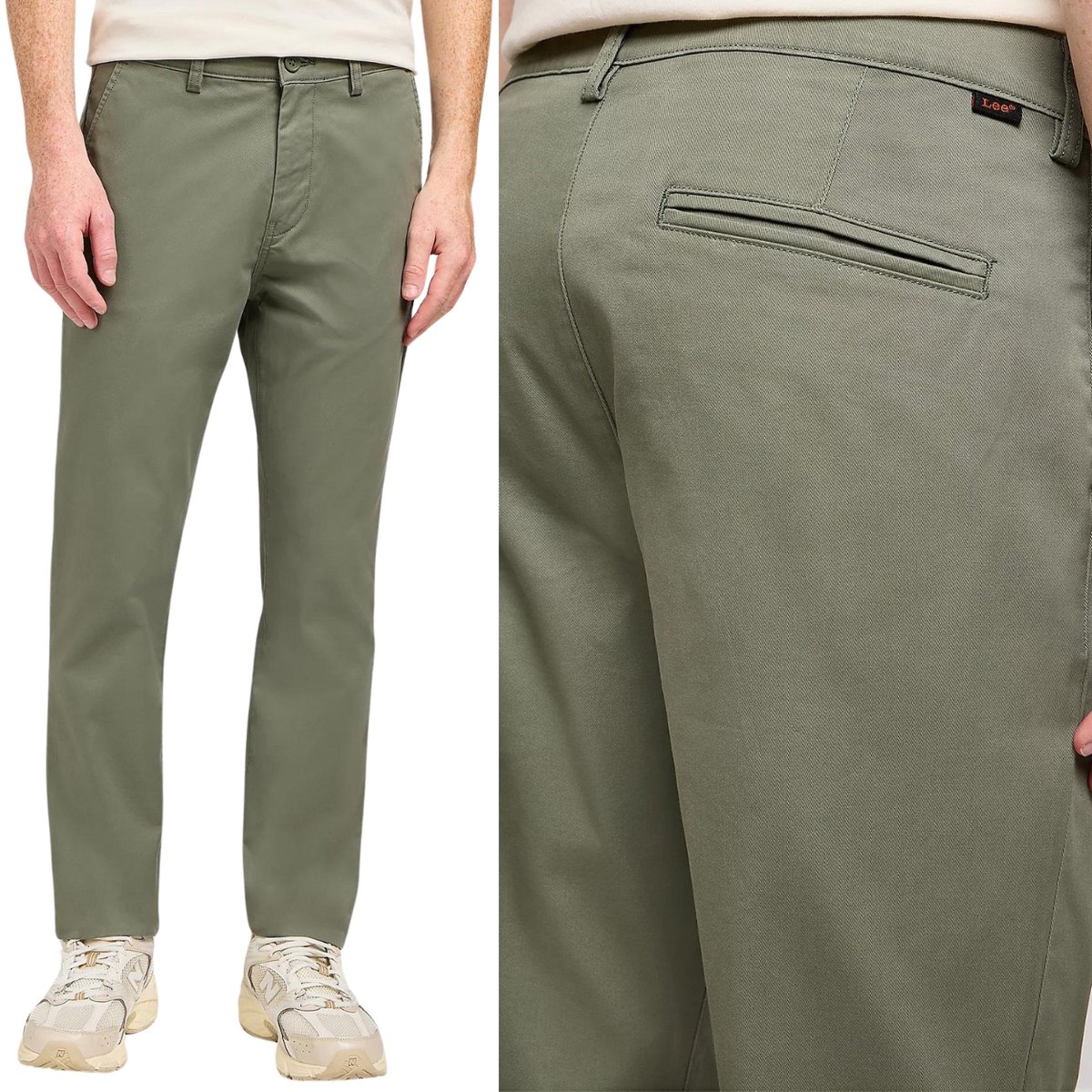 Lee SLIM CHINO Olive Grove Chetopa Twill ZIELONE ZWĘŻANE CHINOSY W34 L30