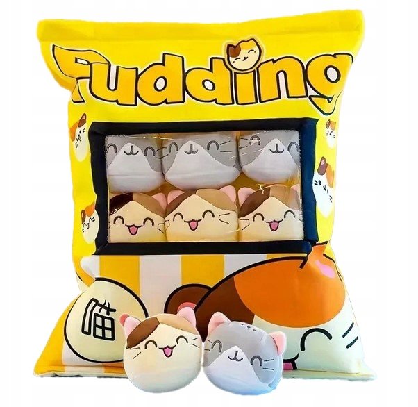 PODUSZKA PUDDING Z MASKOTKAMI DO RZUCANIAM KOT PRZYTULANKA PLUSZ ŻÓŁTA