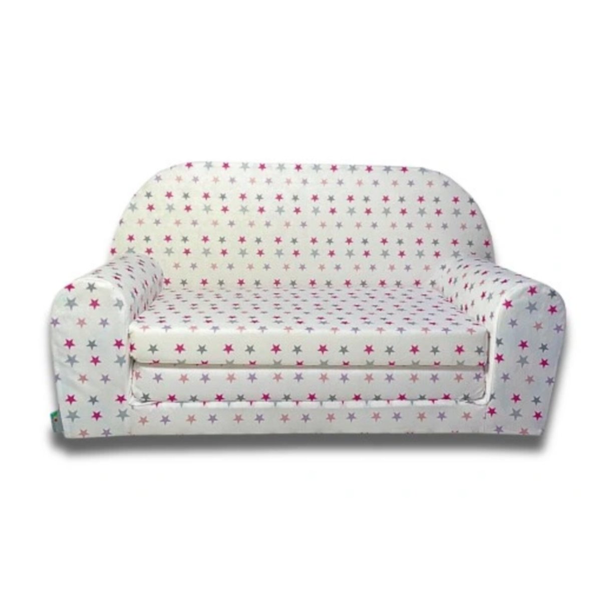 Sofka dziecięca mała biała w różowe gwiazdy rozkładana sofa
